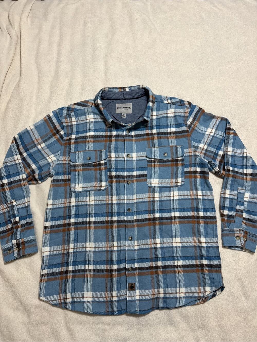 Legendary Outdoors Flannel (XL Mens) Blue Plaid, Stretch Cotton Outdoors Shirt